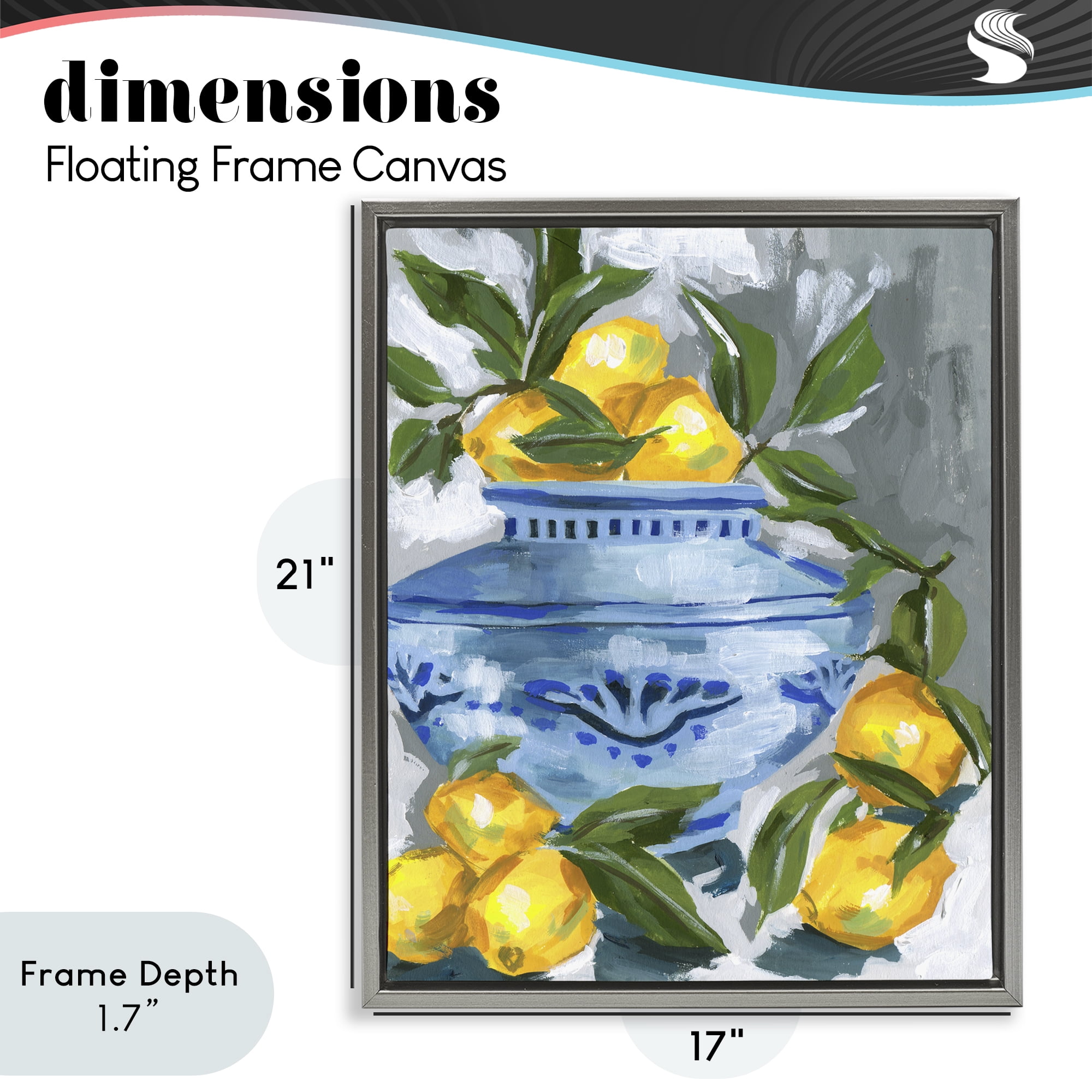 Stupell Industries Indigo & Lemon Vase Gray Framed Floater Canvas Wall Art, design by Melissa Wang