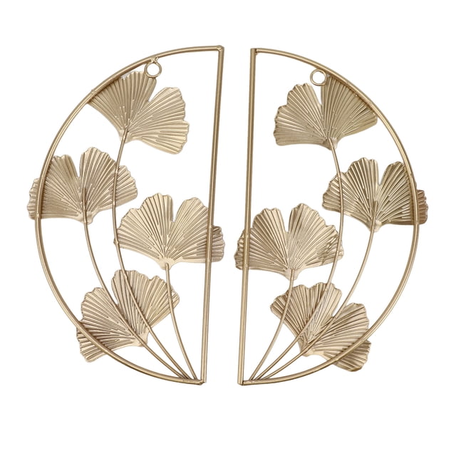 Decoración colgante de pared con hoja de Ginkgo dorado, arte del hierro dorado, escultura de pared, decoración de pared para sala de estar, oficina, estudio