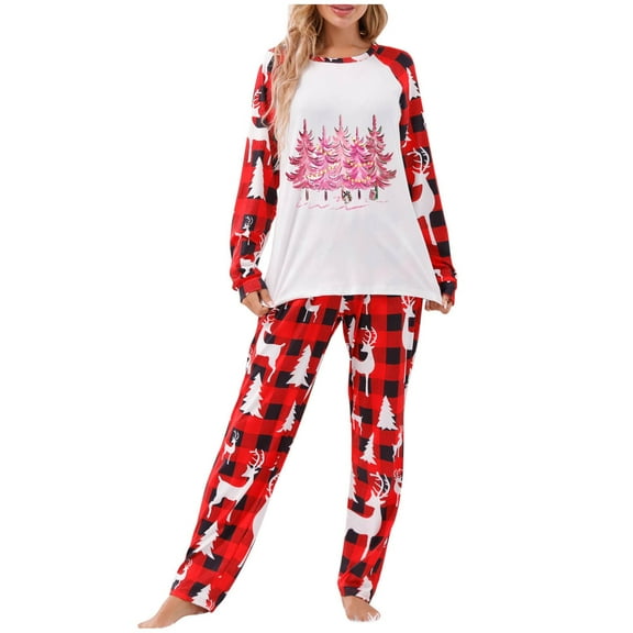 TFEOQRY Family Women Christmas Pajamas Matching Sets Christmas Intimate Plaid Printing Pajamas Set Family Pajamas Parent-Child Suit Red(Mon)