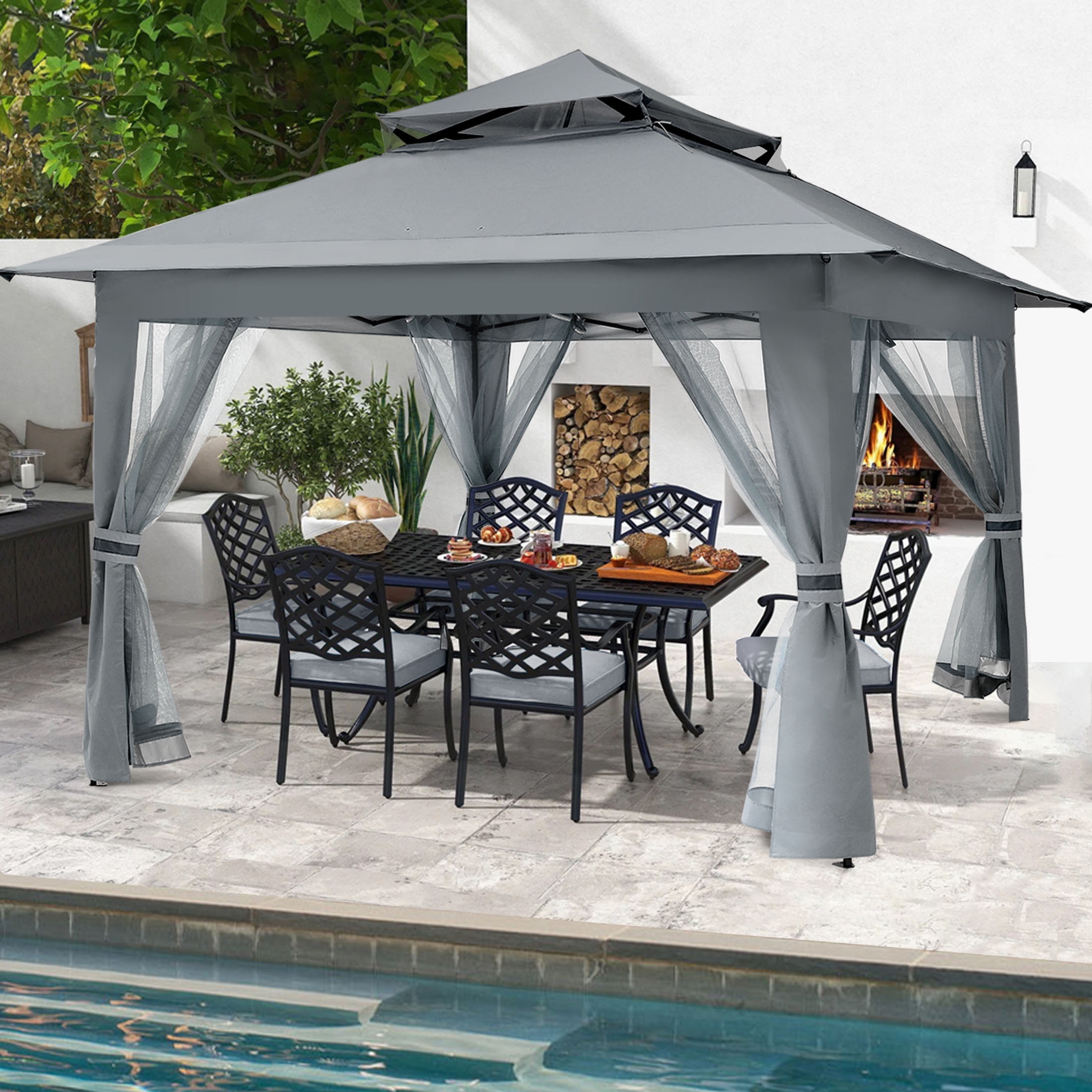 MASTERCANOPY 13 x 13ft Pop-up Gazebo Outdoor Canopy Tent with Mesh Walls, Dark Gray