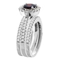 thumbnail image 3 of 10K White Gold Natural Garnet 3-Piece Bridal Ring Set Round 6mm Halo Diamond, size 10, 3 of 4