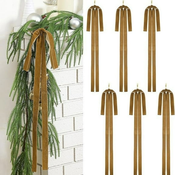 Velvet Christmas Swag Bow 23.5x15.5 Inch Rustic Large Velvet Christmas Staircase Wreath Bows Christmas Garland Stair Christmas Swag Bow Vintage Tree Topper Bows Large Bow for Outdoor,Yellow