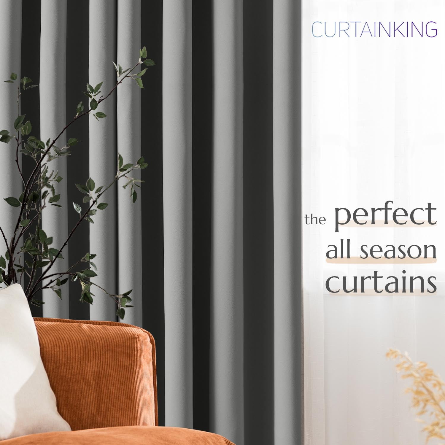 Curtainking Blackout Curtain and Drapes Bedroom Curtains 40x84 inch Solid Grommet Curtains for Living Room, Grey, 2 Pcs