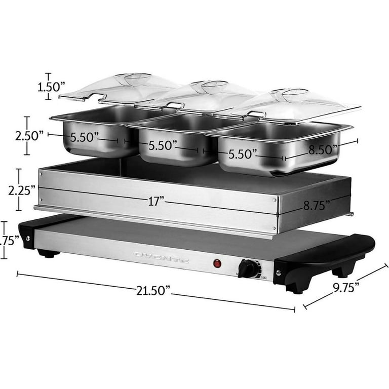 BUFFET SERVER 200W TEMPERATURE ADJUSTABLE HOT PLATE TRAY S/S STEEL FOOD  WARMER