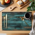 thumbnail image 2 of Teal Brown Vintage Wood Placemats Set of 8 Abstract Retro Shabby Plank Place Mats Indoor Wipeable Table Mats Washable Cloth Dining Table Placemats for Kitchen Holiday Party Home Decor 13x19 Inch, 2 of 9