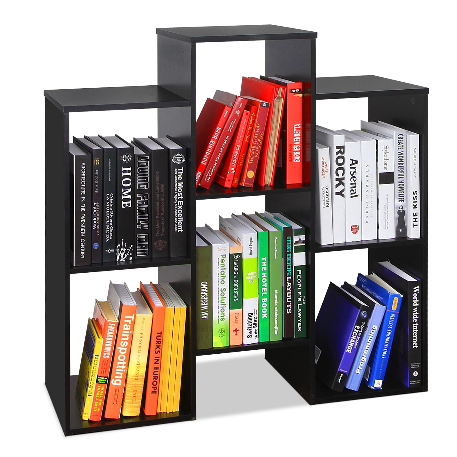 Furinno 12221BK Parsons Staggered Cube Bookcase with 6 Shelves Black
