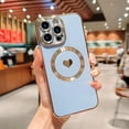 thumbnail image 3 of Magnetic Charging Case For iPhone 14 Pro Max [ Compatible with MagSafe ] Luxury Plating Edge Cute Love Heart Full Camera Lens Protection Raised Reinforced Corners Shockproof Cover Bumper-Blue, 3 of 12