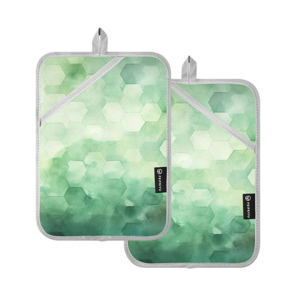 ALAZA Green Print Pot Holders Set of 2 Heat Resistant Kitchen Oven Mitts
