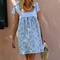 thumbnail image 2 of Taqqpue Women's Summer Floral Print Tie Shoulder Cami Dress Casual Square Neck Sleeveless Mini Dress Flare Hem Boho A-Line Mini Dress Club Party Little Short Sundress, 2 of 7