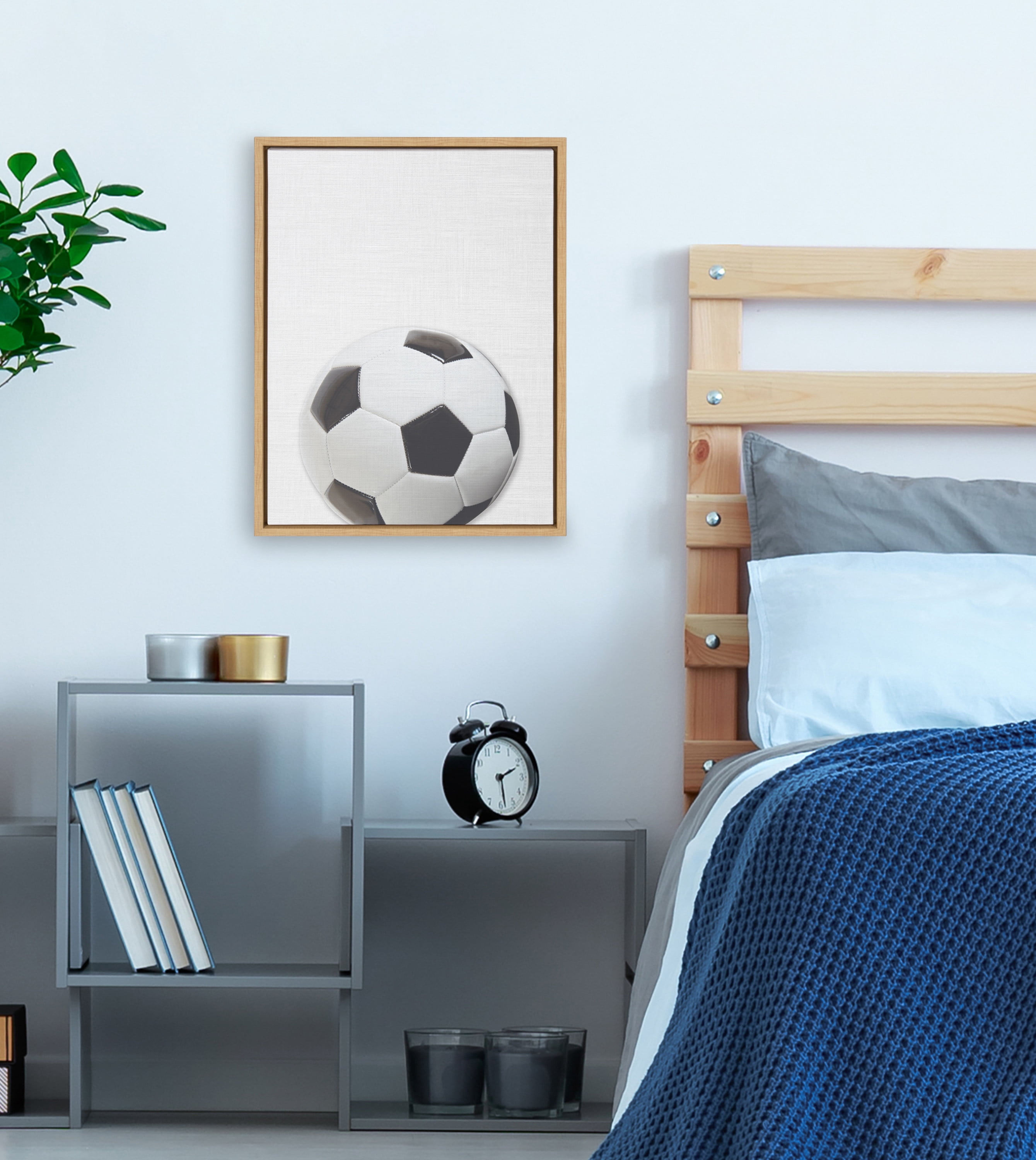 DesignOvation Sylvie Color Soccer Ball Portrait Framed Canvas Wall Art, 18x24 Natural, Sporty Wall Decor For Home