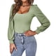 thumbnail image 3 of Camiseta de Larga con Cuello Cuadrado para Mujer, Elegante y Ajustada, Top Informal. Verde XL, 3 of 10