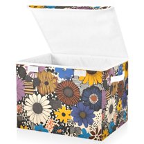 Yayeee Collapsible Cube Storage Bin with Lid Fabric Closet Decorative Basket with Handles, Beige Flowers