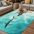 thumbnail image 2 of Fsddascl Ocean Shark Outdoor Rug for Patio/Deck/Porch, Non-Slip Large Area Rug 4 x 6 Ft, Teal Green Wave Summer Beach Coastal Indoor Outdoor Rugs Washable Area Rugs, Reversible Camping Rug Carpet, 2 of 5