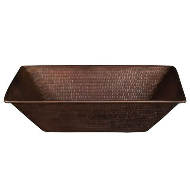 Premier Copper Products VREC17WDB 17 in. Rectangle Wired Rim Vessel Hammered Copper Sink - Oil Rubbed Bronze