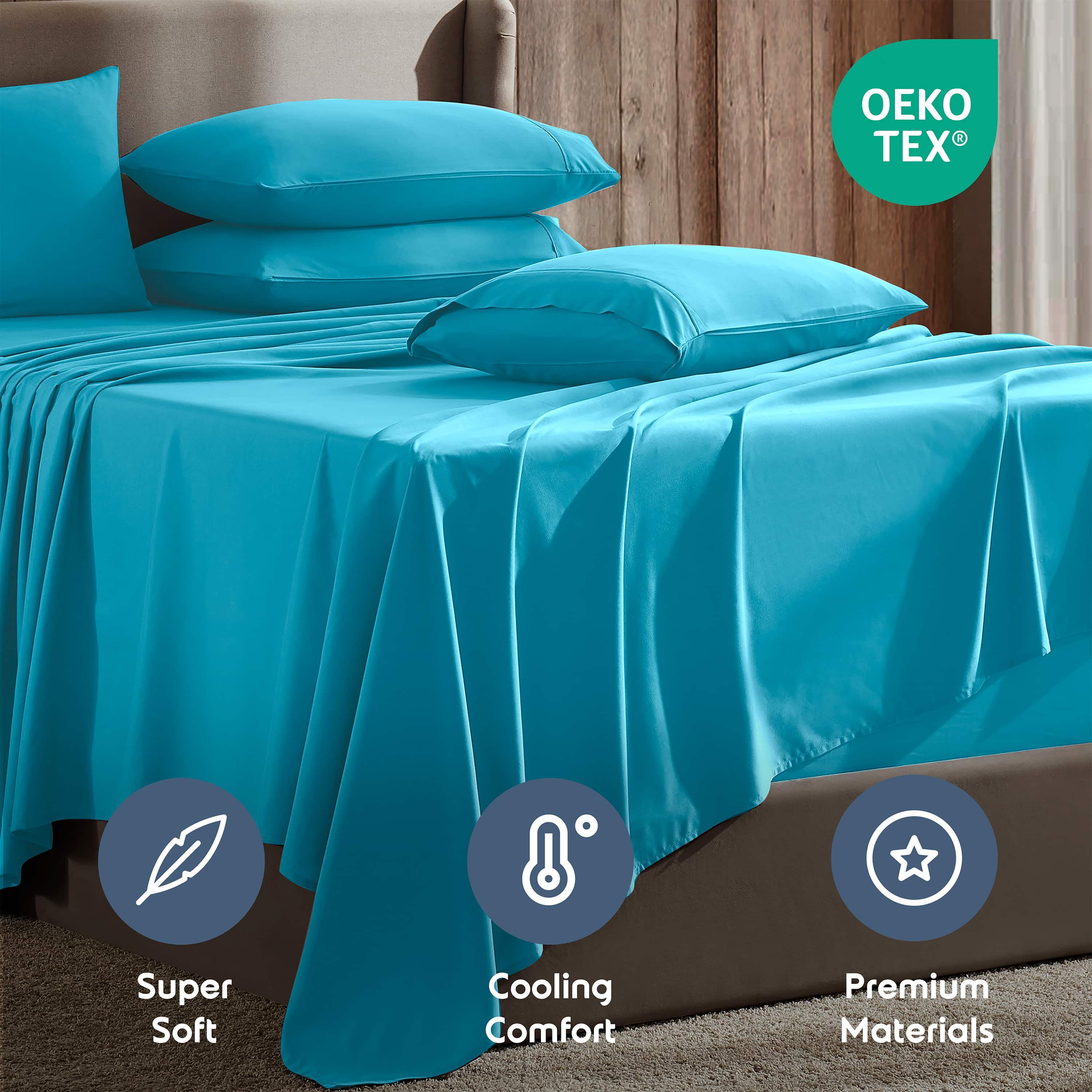 LammaLoe Extra Deep Pocket Full Size Sheets set, Fits 18"-24" Mattress, 6 Piece Soft Microfiber Bed Sheet Sets, Beach Blue
