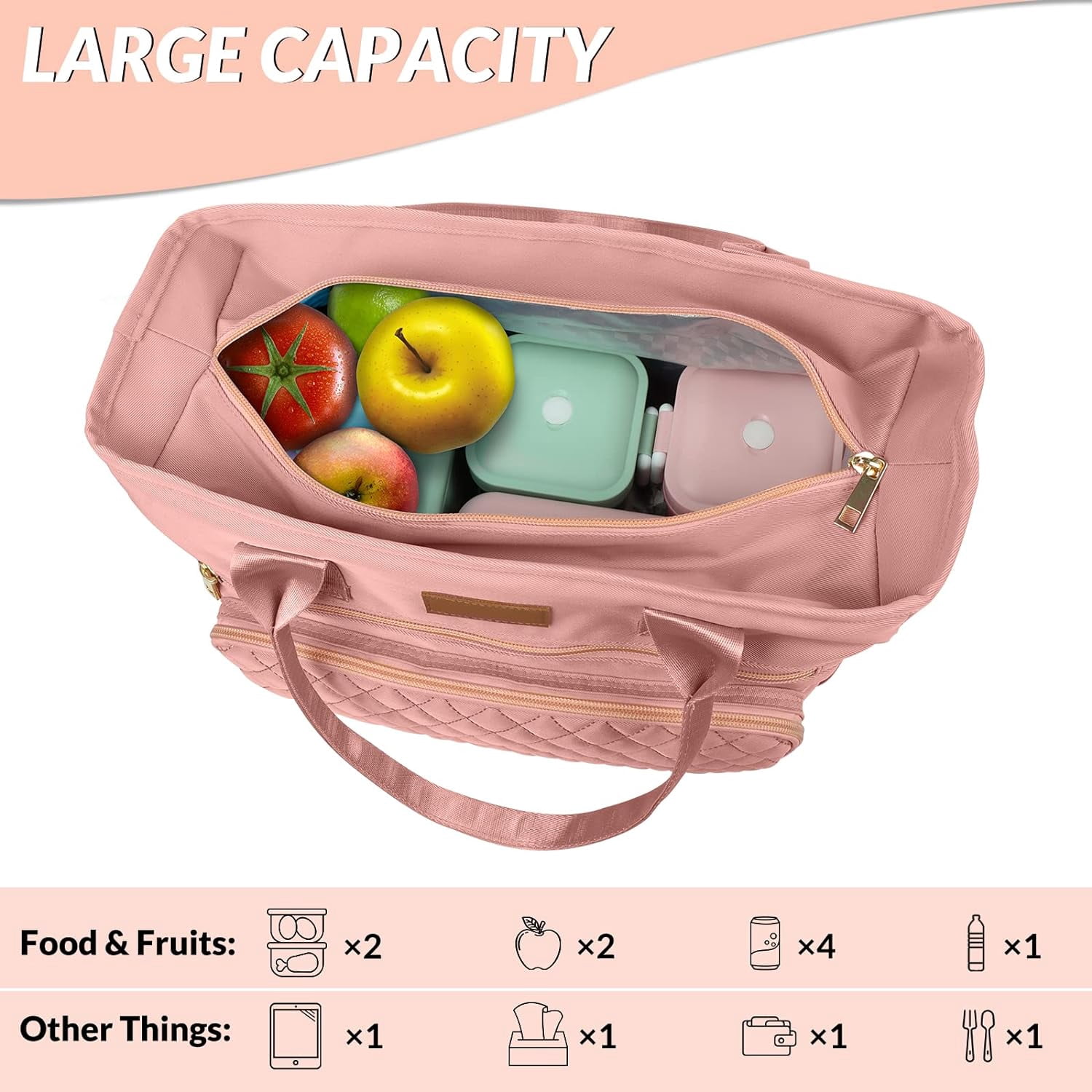 Large Women Lunch Bags for Work Insulated/Insulated Adult Lunch Box for Women/Durable Nylon Thermal Lunch Bag for Women/Leakproof Cooler Lunch Tote Bag with Storage Pocket (Black)