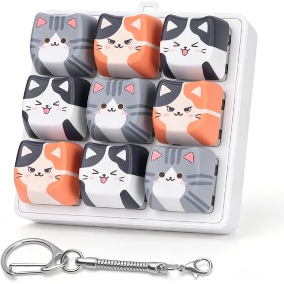 Cat Keyboard Fidget Toy, 9 Button Clicker Keychain for Adults,Sensory Clicker,Focus Stress Relief Gift for Cat Lovers, Office, Travel, Party