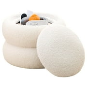 Mxfurhawa Boucle Cloud-Shaped Storage Ottoman, Teddy Velvet Round Footrest, Modern Decor Footstool with Tray, Versatile Small Table or Plant Stand for Hallways and Living Rooms White
