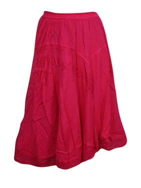 Mogul Womens Skirt Gothic Gypsy A-Line Pink Embroidered Long Skirts