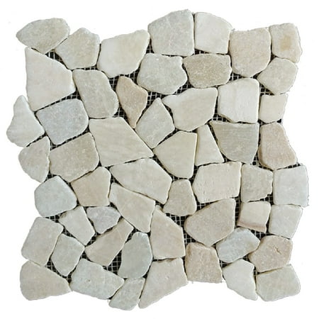 White Pebble Tile - Rainforest White Stone Mosaic Pebble Floor and Wall Tile 12