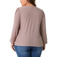 thumbnail image 3 of Agnes Orinda Women's Plus Size Tops Square Neck Hollow Long Sleeve Dressy Casual Eyelet Shirts 2X Dark Pink, 3 of 6