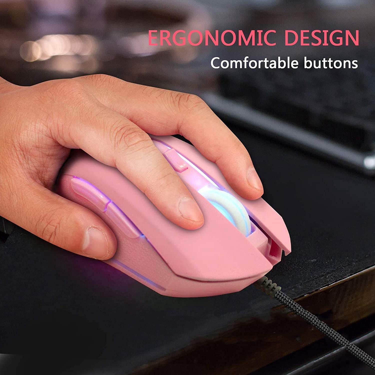 Type C Wired Mouse, Silent Computer Mouse, Optical Gaming Mouse, Ergonomic 7 LED Backlight, 2400 DPI 6 Buttons