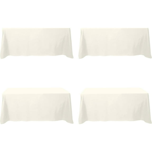 4 Pack Ivory Tablecloths for 6 Foot Rec Tables 90 x 132 Inch - 6ft Rectangular Bulk Linen Polyester Fabric Washable Cloth Cover for Wedding Reception Banquet Birthday Party