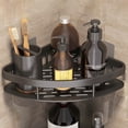 thumbnail image 5 of Multipurpose Self Adhesive Wall Mounted Shelf Black Shower Caddy Hanging Corner Shower Caddy Triangular Aluminum with Hollow Base Removable Corner Shelf for Bathroom Toilet Kitchen Storage, 5 of 6