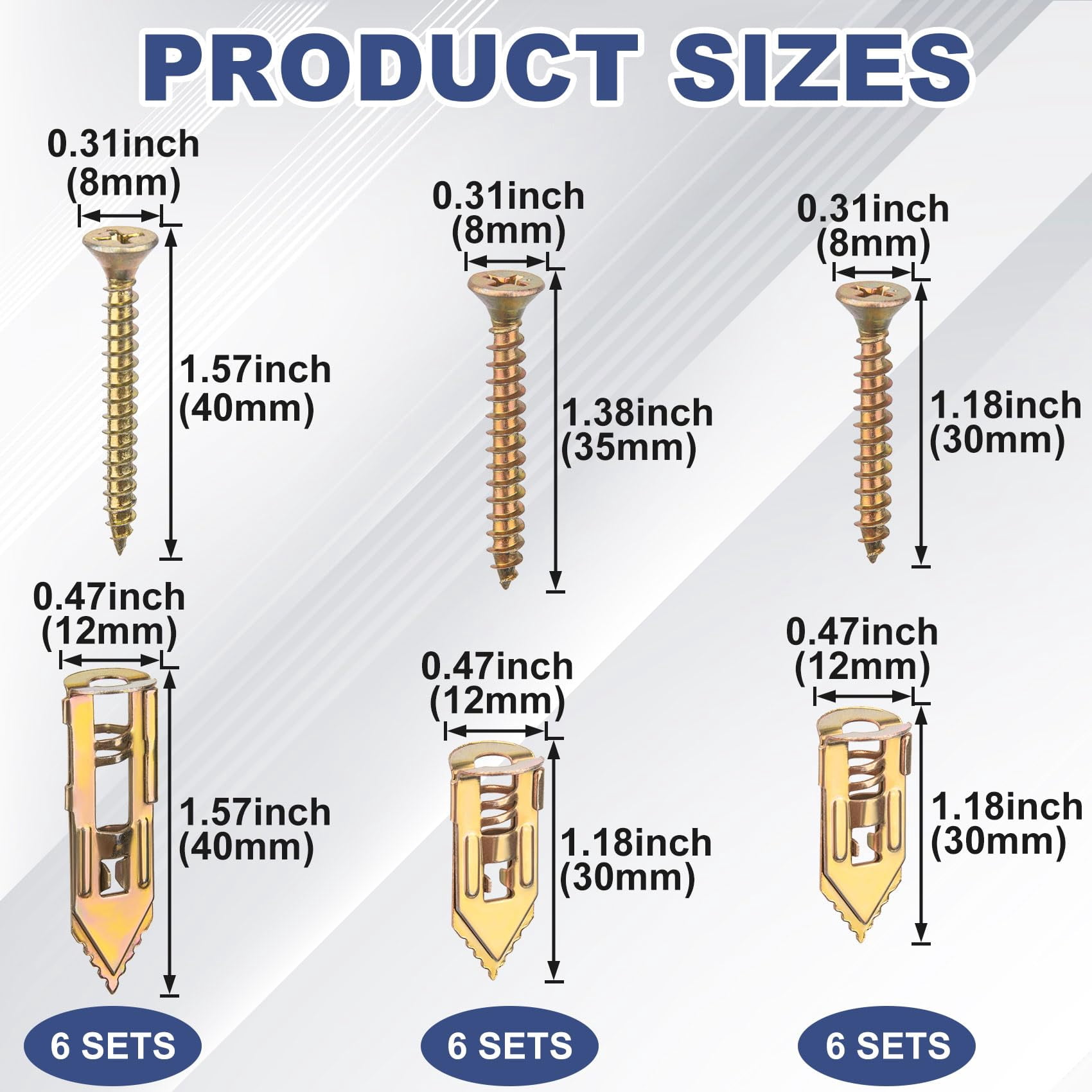 80 Pcs Self-Drilling Anchor Screws, Zinc Plated Steel Drywall Anchors, Heavy Duty Metal Expansion Bolt, No Drill or Holes, for TV, Shelf Straps, Gypsum Boards, Cabinets