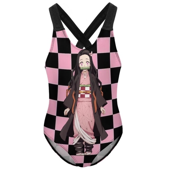 Kamado Nezuko Swimwear Kids' One-Piece Swimsuit Quick-Dry Cute Printed Girls' Swimwear Bathing Suit for Beach & Pool 6-7Y(110cm)