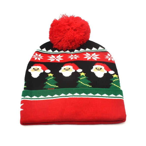 LIZUOJUN Under $4 Knit Beanie For Adults Windproof Warmth Thick Cuffed Design Holiday Hats Christmas Headwear Holiday Gift Exchange Christmas Pattern Print Top Pom Pom, M