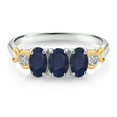 thumbnail image 2 of Gem Stone King 1.69 Cttw Oval Blue Sapphire and Lab Grown Diamond 3-Stone Ring for Women | 925 Silver and 10K Yellow Gold | Gemstone Birthstone | Available in Size 5, 6, 7, 8, 9, 2 of 4