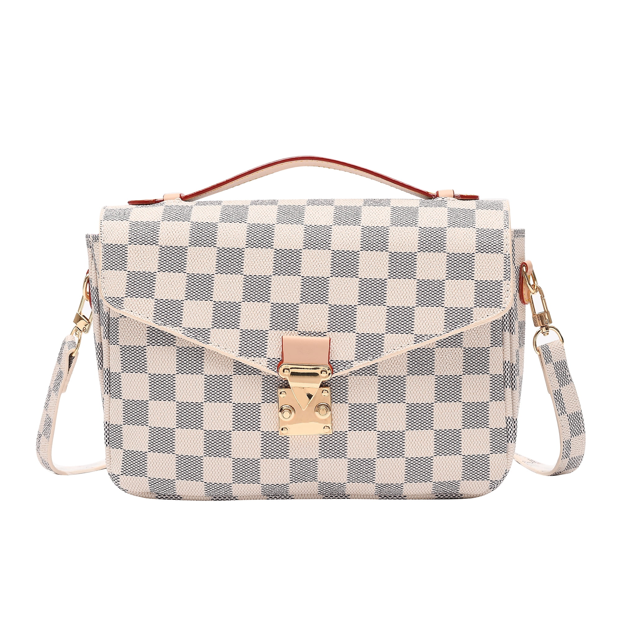 MK Gdledy Fashion Womens Checkered Tote Shoulder Bag With Inner Pouch, PVC  Leather Checkered Cossbody Bag, Big Capacity Handbag, Waterproof And