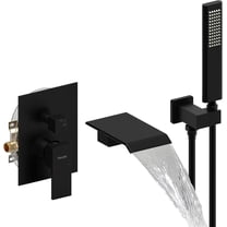 Kichae Wall Mount Handheld Shower Head with Tub Faucet, Matte Black Single Handle Bathroom Shower System with Rough-in Valve