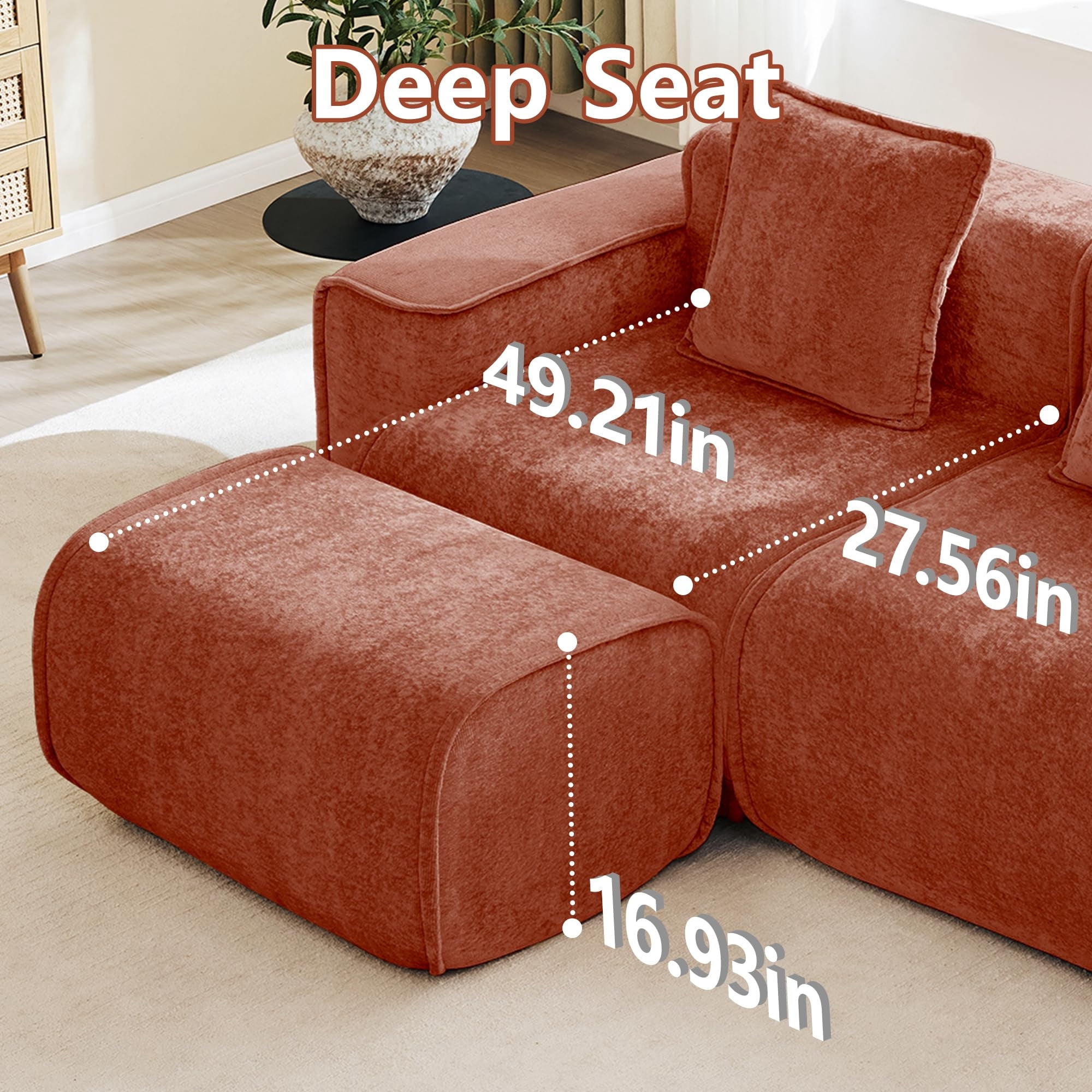 Aukfa 79" Boneless Couch Deep Seat Loveseat Cloud Sofa for Living Room Bedroom, 2 Pillows, Velvet, Terracotta