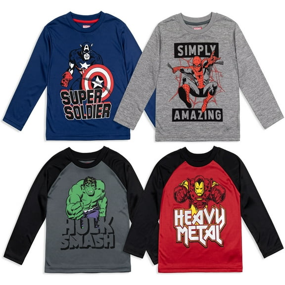 Marvel Avengers Spider-Man Iron Man Captain America Little Boys 4 Pack Athletic Long Sleeve T-Shirts Little Kid to Big Kid