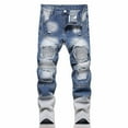 thumbnail image 1 of LYHaoo Jeans Déchirés pour Garçons Mode de Rue Décontractée Pantalons Longs pour Enfants Pantalons en Denim Extensibles Confortables Printemps Automne Uniforme Scolaire Tailles 10-13 Ans Bleu, 1 of 5