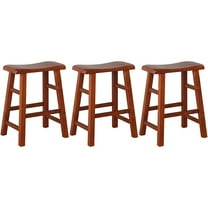 eHemco Heavy-Duty Solid Wood Saddle Seat Kitchen Counter Height Barstools, 24 Inches, Dark Oak, Set of 3