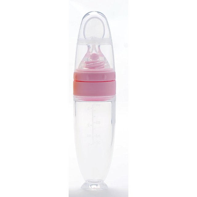 Alimentador de bebé, cuchara exprimible de silicona para dispensar y alimentar alimentos para bebés (rosa) JAMW Sencillez