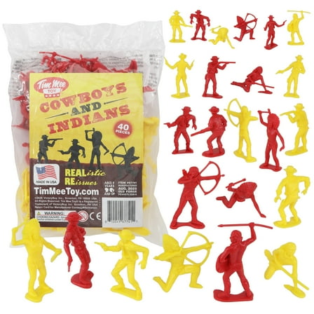 TimMee Cowboys & Indians Plastic Figures - 40pc Red & Yellow Playset - US Made