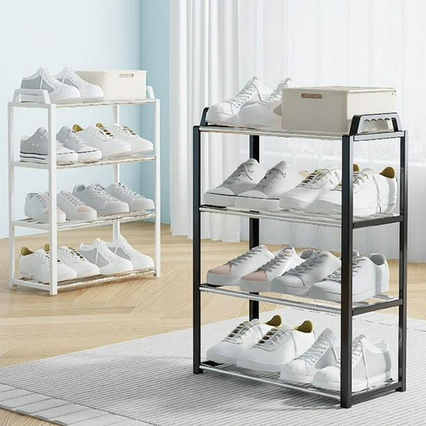 Organizador de zapatos de 4 niveles para entrada y armario, estantería de plástico en blanco o negro, 21" de ancho, para 12-16 pares de zapatos, montaje fácil en 5 minutos