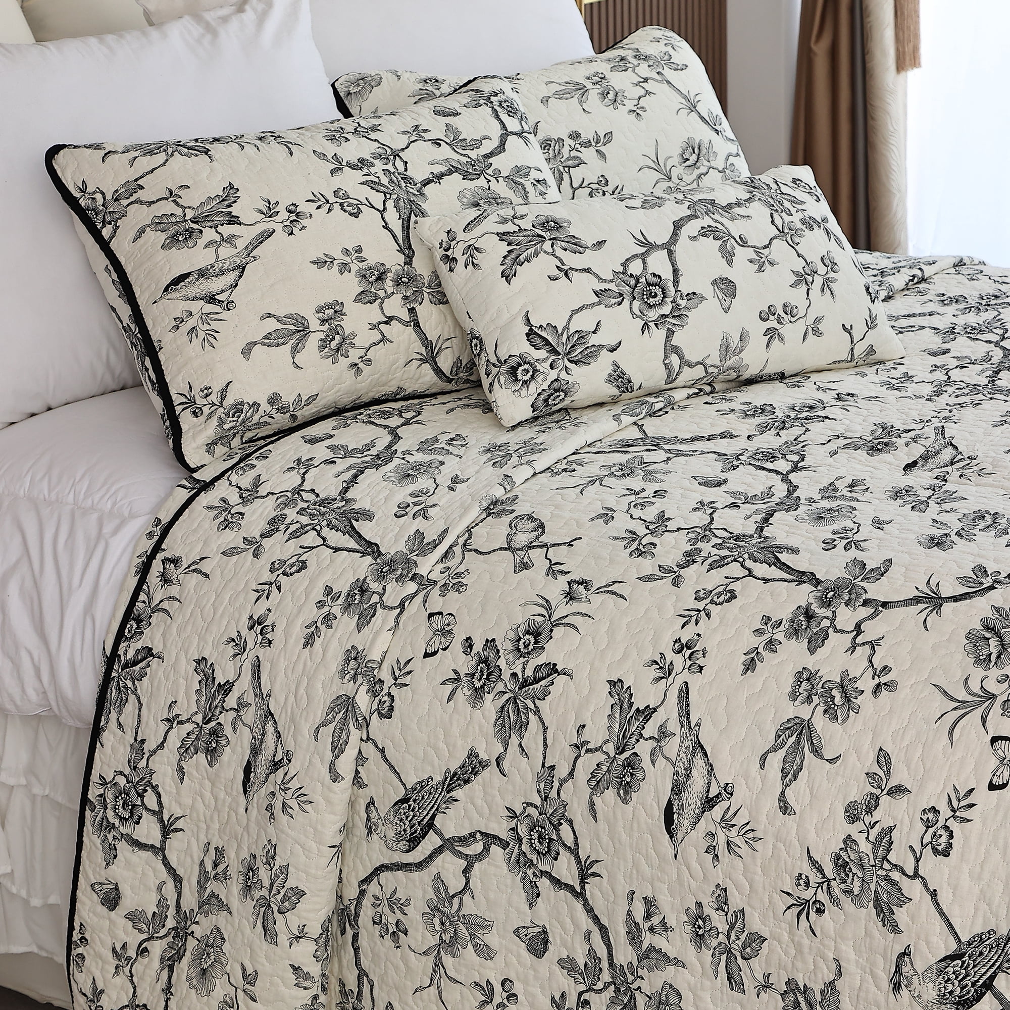 Evenhug Quilt Set 2-Piece Twin Blackbird Cotton Quilt Bedding Set With 2 Pillow Shams