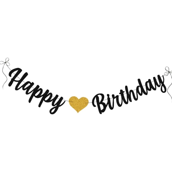 Black Birthday Decorations, Happy Birthday Banner, Bunting Glitter Large Hanging Letter Banner for Woman Man,Happy Birthday Party Decorations Backdrop pre-strung, no DIY