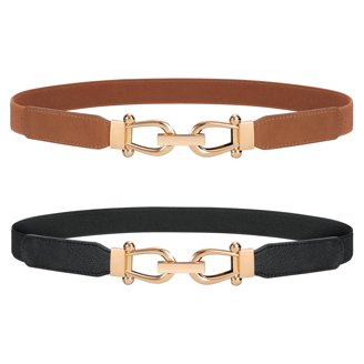 Thin Elastic Belts Skinny Stretch Vintage Fashion Waistband Gold Buckle 4 Pack TRIWORKS 4 Pack Skinny Elastic Belts for Women Gold Buckle  main image 4