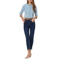 thumbnail image 2 of INSPIRE CHIC Veste Courte en Denim pour Femme à Col Rond Manches 3/4 Veste en Jean Décontractée Effilochée Bleu Pâle TG, 2 of 5