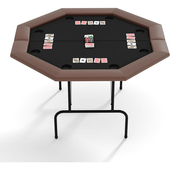 Acekid Professional Foldable Octagon Poker Table for 8 Players,Game Table with Waterproof Black Felt,Padded Armrest & 8 Cup Holders for Home Game,Plastic Cup Holder