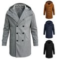 thumbnail image 4 of Men's Hooded Double Breasted Wool Blend Coat Mid-Length Windproof Overcoat Casual Winter Warm Trench Coat With Pockets Grey M, 4 of 7