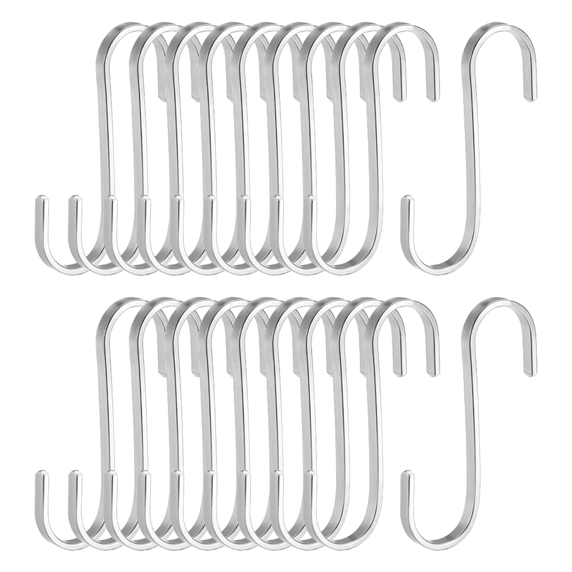Stainless Steel S Hooks 3' Flat S Shaped Hook Hangers for Kitchen Bathroom Bedroom Office Outdoor Multiple Uses 20pcs