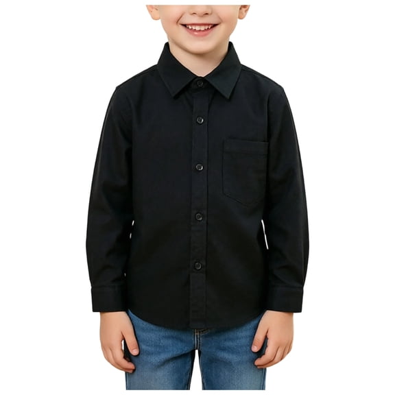 Mnyotv Boys Long Sleeve Dress Shirts Basic School Uniform Tops Kids Classic Button Down T Shirt Size 11-12 Years