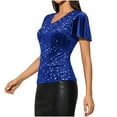 thumbnail image 6 of Xdegoge Women's Sequin Tops V Neck Flutter Short Sleeve Shirts Stretchy Slim Fit Sparkly Party Blouse for Evening, Wedding, Cocktail Outfits, 6 of 9